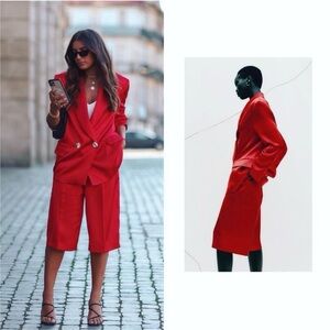 Zara Red Tailored Blazer & Bermuda Shorts Set